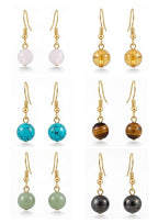 Natural Healing Stone Drop Earrings for Women – Rose Quartz, Citrine, Firoza, Green Aventurine & Pyrite | Handmade Healing Crystal Earrings | Stylish Lightweight Jewellery