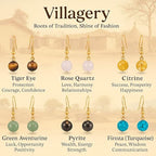 Natural Healing Stone Drop Earrings for Women – Rose Quartz, Citrine, Firoza, Green Aventurine & Pyrite | Handmade Healing Crystal Earrings | Stylish Lightweight Jewellery