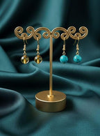 Natural Healing Stone Drop Earrings for Women – Rose Quartz, Citrine, Firoza, Green Aventurine & Pyrite | Handmade Healing Crystal Earrings | Stylish Lightweight Jewellery