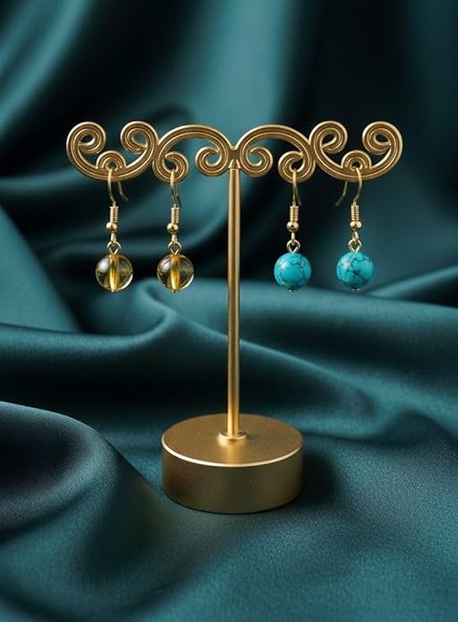 Natural Healing Stone Drop Earrings for Women – Rose Quartz, Citrine, Firoza, Green Aventurine & Pyrite | Handmade Healing Crystal Earrings | Stylish Lightweight Jewellery