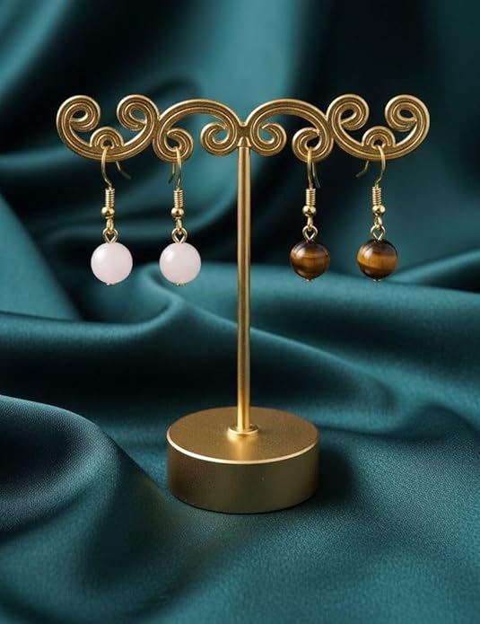 Natural Healing Stone Drop Earrings for Women – Rose Quartz, Citrine, Firoza, Green Aventurine & Pyrite | Handmade Healing Crystal Earrings | Stylish Lightweight Jewellery